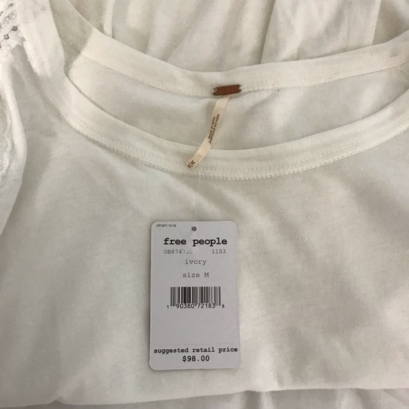 Free People Ivory Embroidered Penny Tee M - Picture 5 of 6